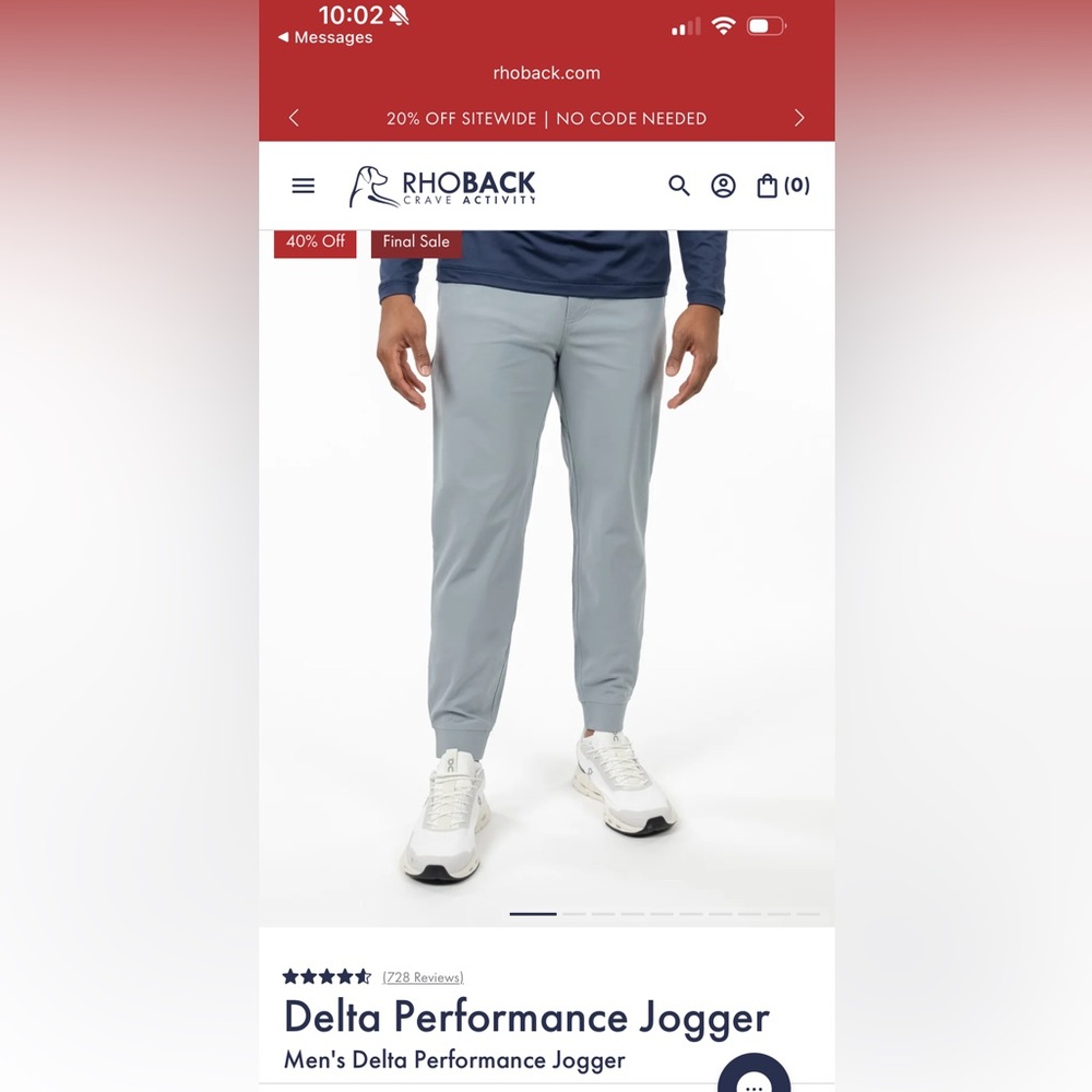 Rhoback Delta Performance Jogger in Light Gray